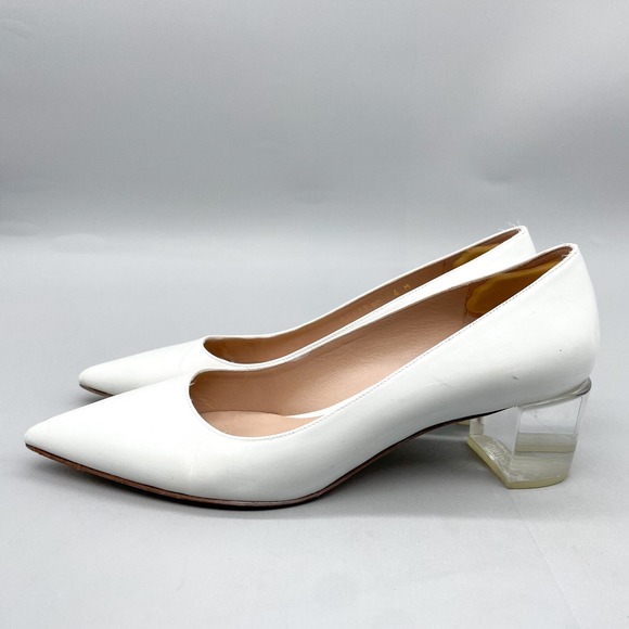 Stuart Weitzman Womens 6M Carole 50mm Pumps White Leather Pointed Toe Clear Heel - Picture 4 of 12